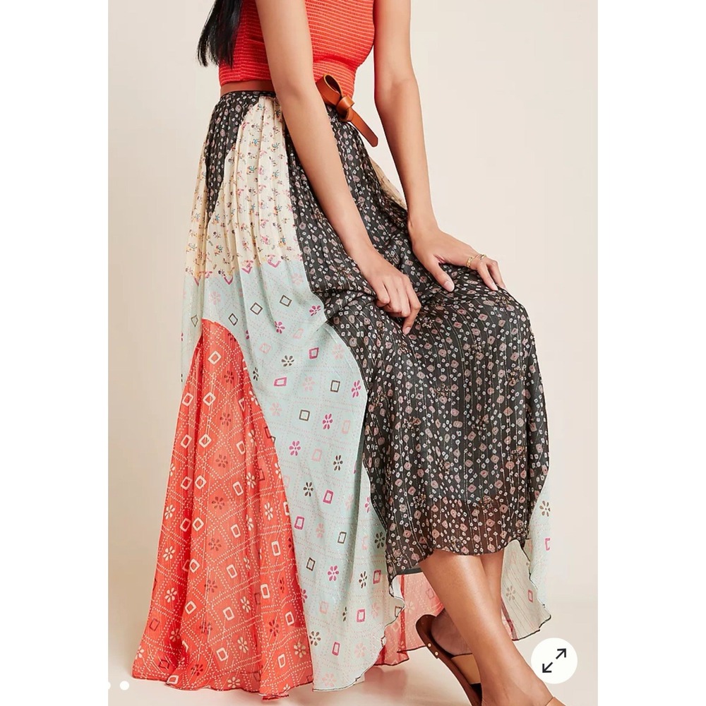 Anthropologie Verb Margot Shimmer Patchwork Peasant Maxi Skirt Festival #GG3-5 - Picture 12 of 12